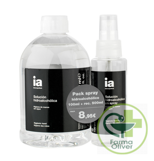 Interapothek Spray Solución Hidroalcohólica 100ml + Recarga 500ml