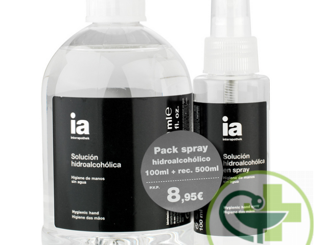 Interapothek Spray Solución Hidroalcohólica 100ml + Recarga 500ml