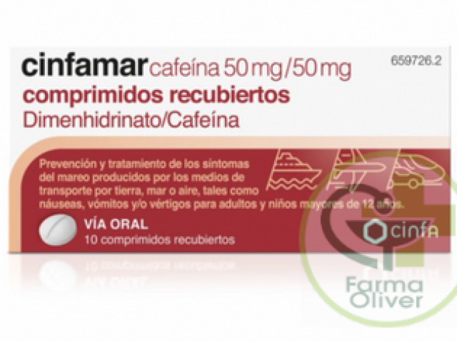 Cinfamar Cafeina 50mg/50mg 10 comprimidos